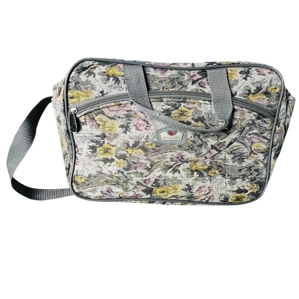 Gloria Vanderbilt Floral Tapestry Travel Bag Grey Yellow Weekender Carry On
